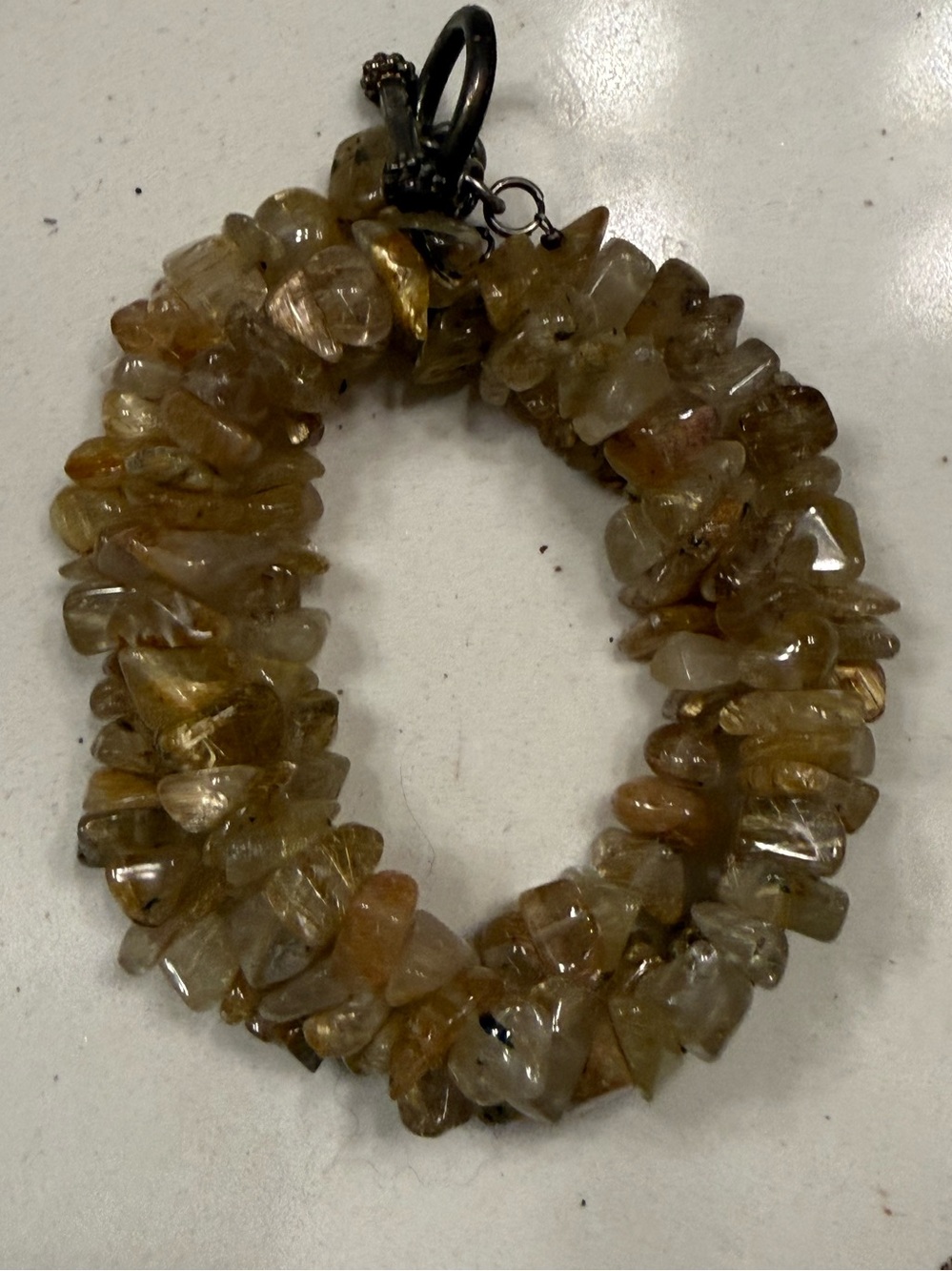 Multi Strand Golden Rutilated Quartz Chip Bracelet Toggle Clasp Bracelet